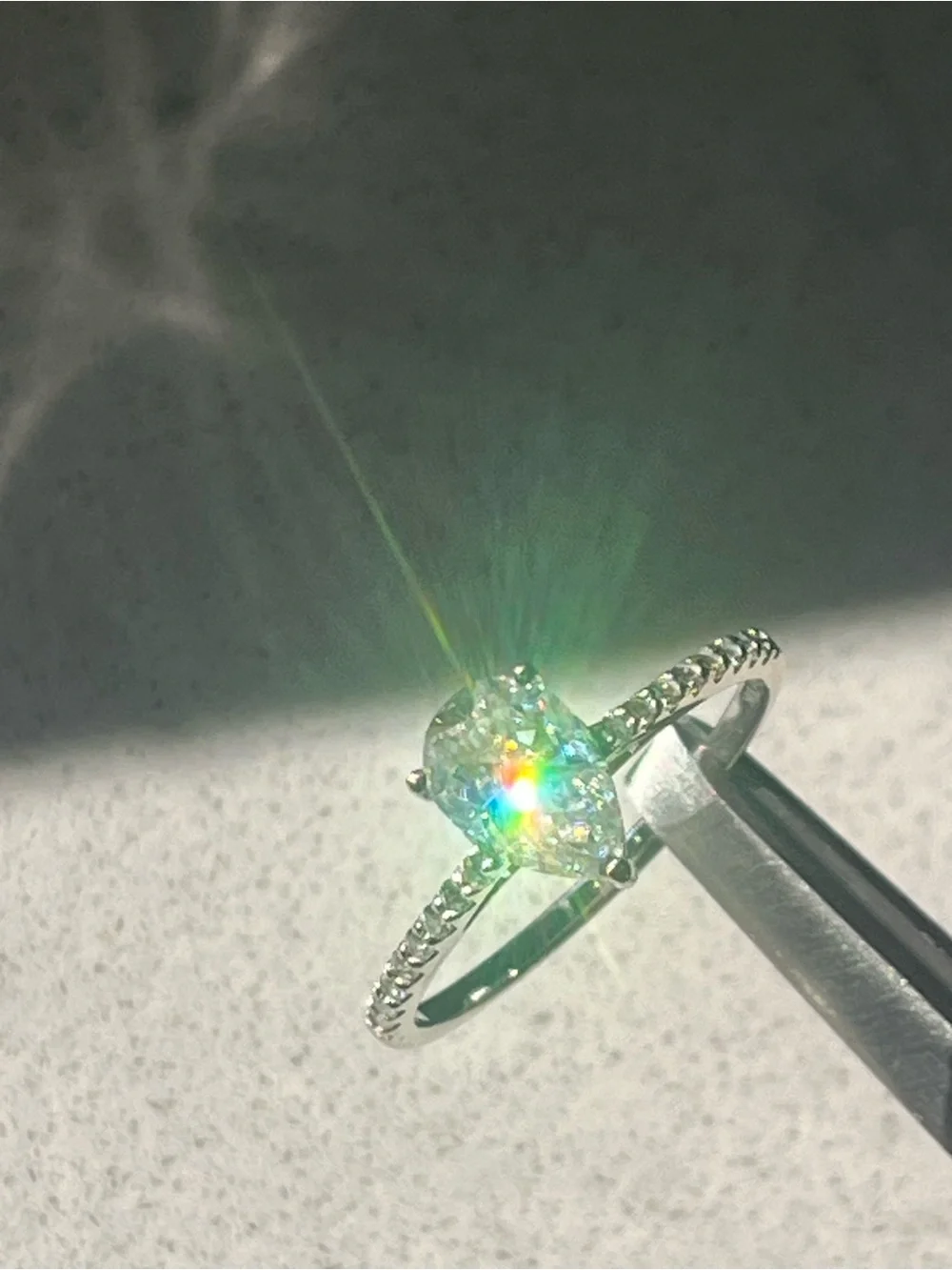 14k White Gold Pear-Shaped Moissanite Pavé Engagement Ring